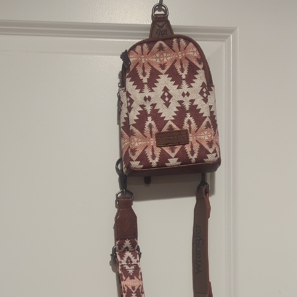 Wrangler Geometric Brown and Cream Crossbody Sling Bag